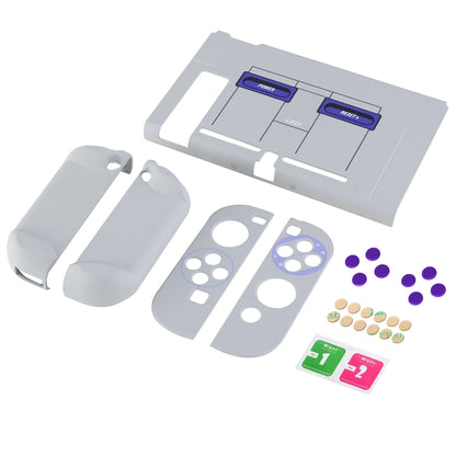 PlayVital Classics SNES Style Back Cover for NS Switch Console, NS Joycon Handheld Controller Separable Protector Hard Shell, Dockable Protective Case with Purple ABXY Direction Button Caps - NTT104 PlayVital