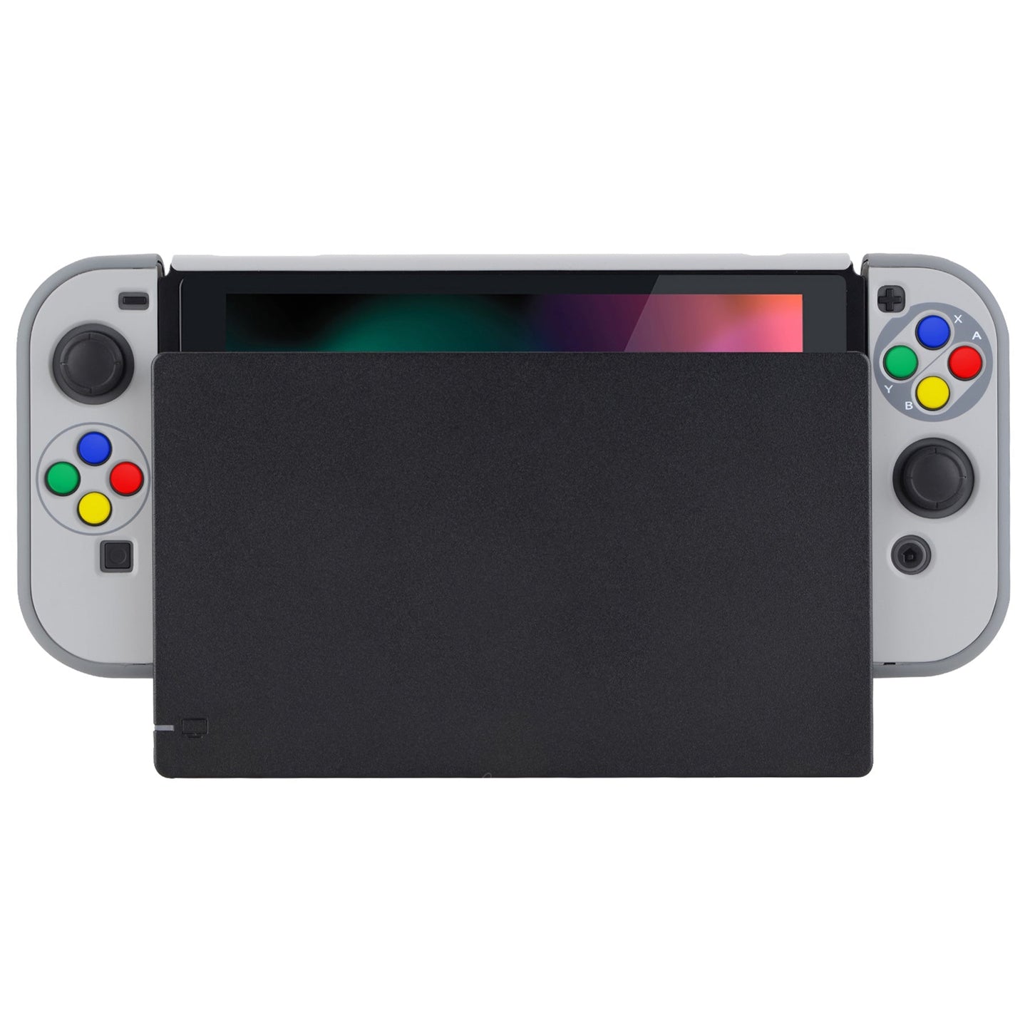 PlayVital SFC SNES Classic EU Style Back Cover for NS Switch Console, NS Joycon Handheld Controller Separable Protector Hard Shell, Dockable Protective Case with Colorful ABXY Direction Button Caps - NTT105 PlayVital