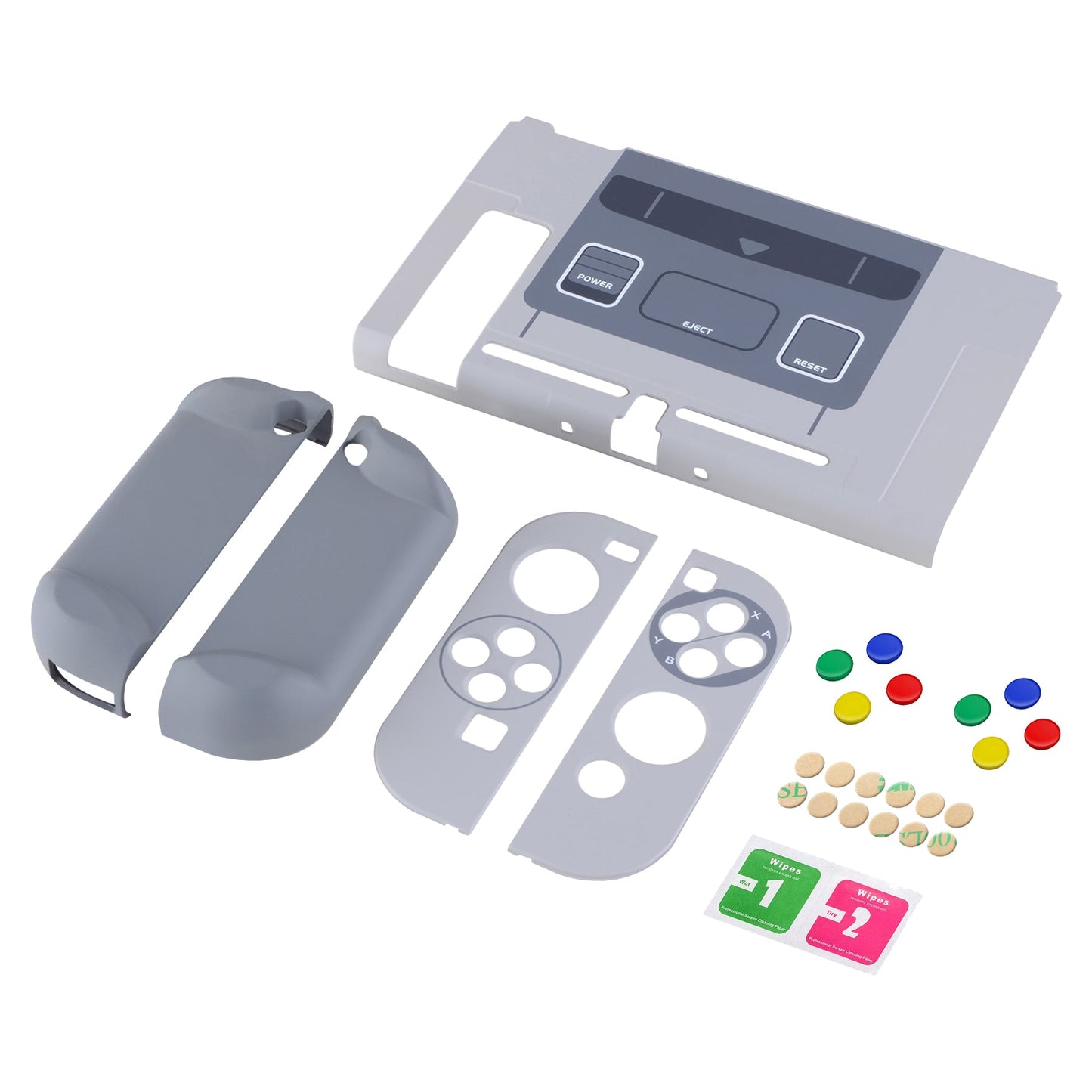 PlayVital SFC SNES Classic EU Style Back Cover for NS Switch Console, NS Joycon Handheld Controller Separable Protector Hard Shell, Dockable Protective Case with Colorful ABXY Direction Button Caps - NTT105 PlayVital