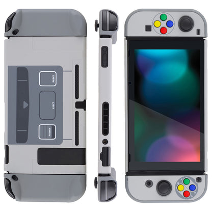 PlayVital SFC SNES Classic EU Style Back Cover for NS Switch Console, NS Joycon Handheld Controller Separable Protector Hard Shell, Dockable Protective Case with Colorful ABXY Direction Button Caps - NTT105 PlayVital