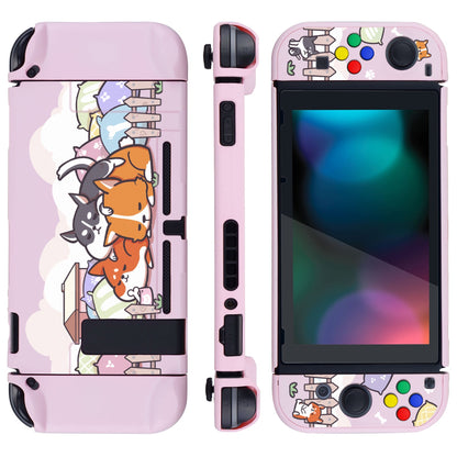 PlayVital Sleeping Shiba Inu Puppies Back Cover for NS Switch Console, NS Joycon Handheld Controller Separable Protector Hard Shell, Dockable Protective Case with Colorful ABXY Direction Button Caps - NTT111 PlayVital