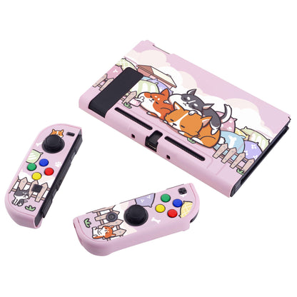 PlayVital Sleeping Shiba Inu Puppies Back Cover for NS Switch Console, NS Joycon Handheld Controller Separable Protector Hard Shell, Dockable Protective Case with Colorful ABXY Direction Button Caps - NTT111 PlayVital