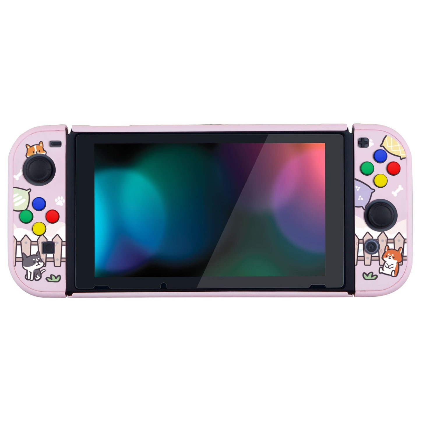 PlayVital Sleeping Shiba Inu Puppies Back Cover for NS Switch Console, NS Joycon Handheld Controller Separable Protector Hard Shell, Dockable Protective Case with Colorful ABXY Direction Button Caps - NTT111 PlayVital