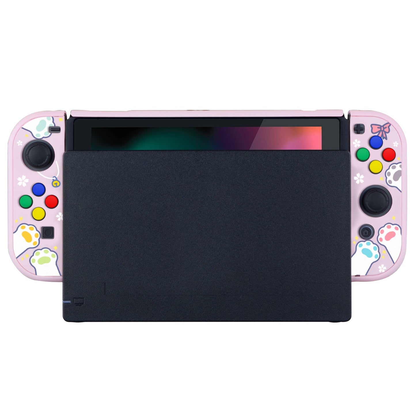 PlayVital Hungry Kitties Back Cover for NS Switch Console, NS Joycon Handheld Controller Separable Protector Hard Shell, Dockable Protective Case with Colorful ABXY Direction Button Caps - NTT112 PlayVital