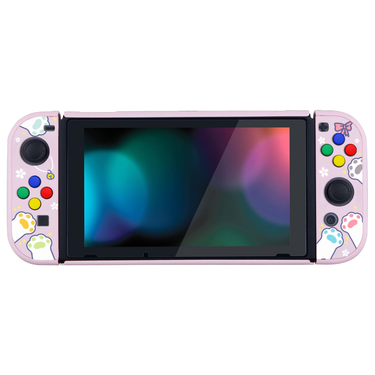 PlayVital Hungry Kitties Back Cover for NS Switch Console, NS Joycon Handheld Controller Separable Protector Hard Shell, Dockable Protective Case with Colorful ABXY Direction Button Caps - NTT112 PlayVital