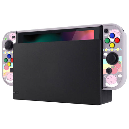 PlayVital Piggy Sandwich Back Cover for NS Switch Console, NS Joycon Handheld Controller Separable Protector Hard Shell, Dockable Protective Case with Colorful ABXY Direction Button Caps - NTT118 PlayVital