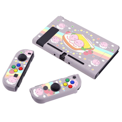 PlayVital Piggy Sandwich Back Cover for NS Switch Console, NS Joycon Handheld Controller Separable Protector Hard Shell, Dockable Protective Case with Colorful ABXY Direction Button Caps - NTT118 PlayVital