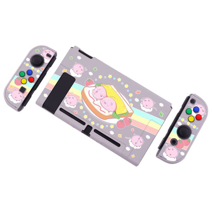 PlayVital Piggy Sandwich Back Cover for NS Switch Console, NS Joycon Handheld Controller Separable Protector Hard Shell, Dockable Protective Case with Colorful ABXY Direction Button Caps - NTT118 PlayVital