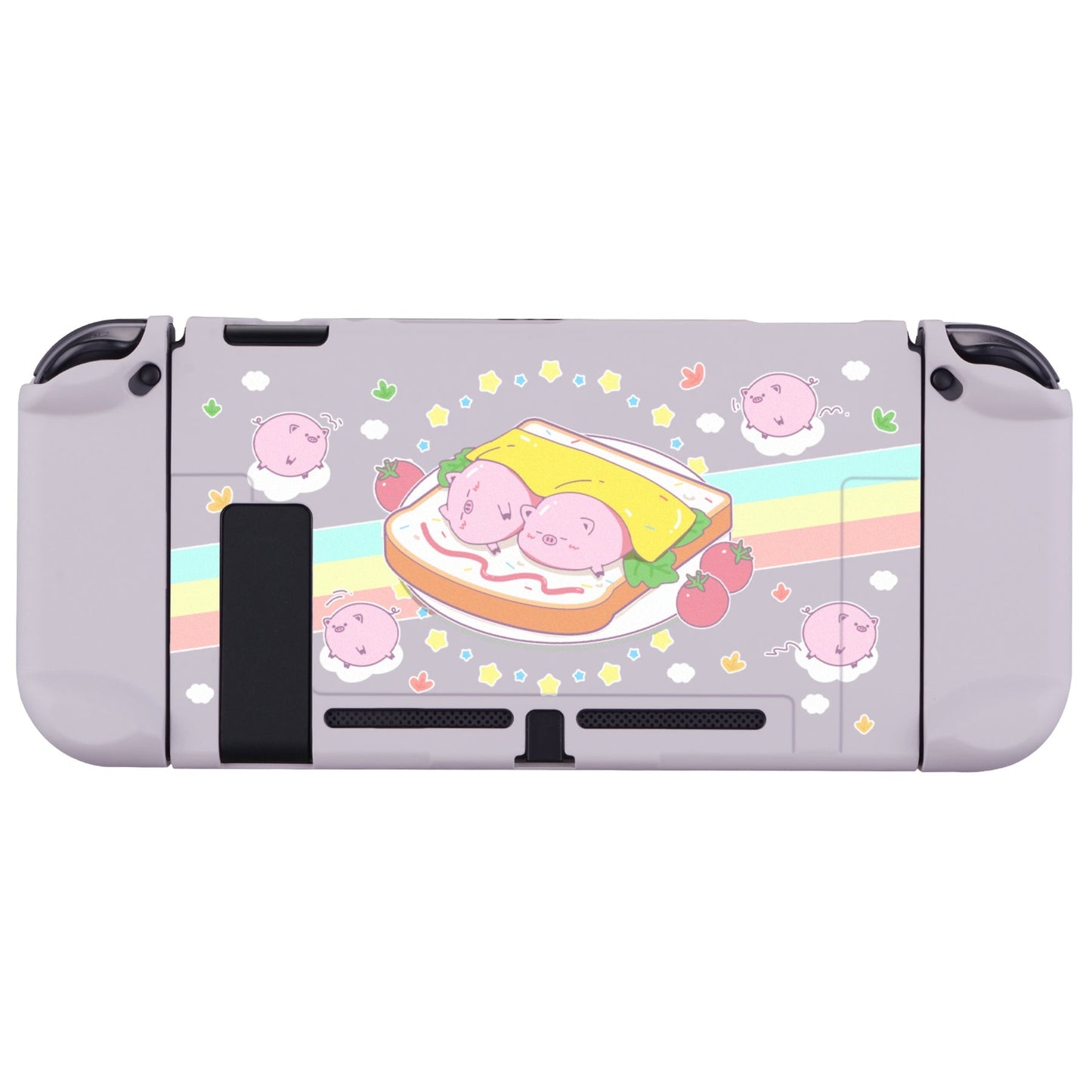 PlayVital Piggy Sandwich Back Cover for NS Switch Console, NS Joycon Handheld Controller Separable Protector Hard Shell, Dockable Protective Case with Colorful ABXY Direction Button Caps - NTT118 PlayVital