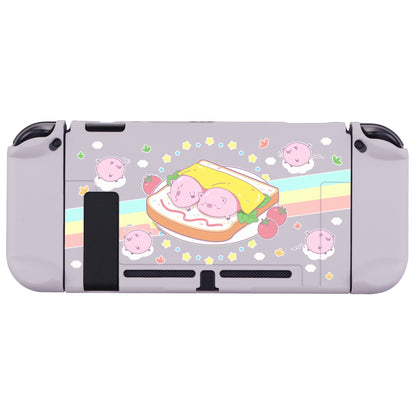 PlayVital Piggy Sandwich Back Cover for NS Switch Console, NS Joycon Handheld Controller Separable Protector Hard Shell, Dockable Protective Case with Colorful ABXY Direction Button Caps - NTT118 PlayVital