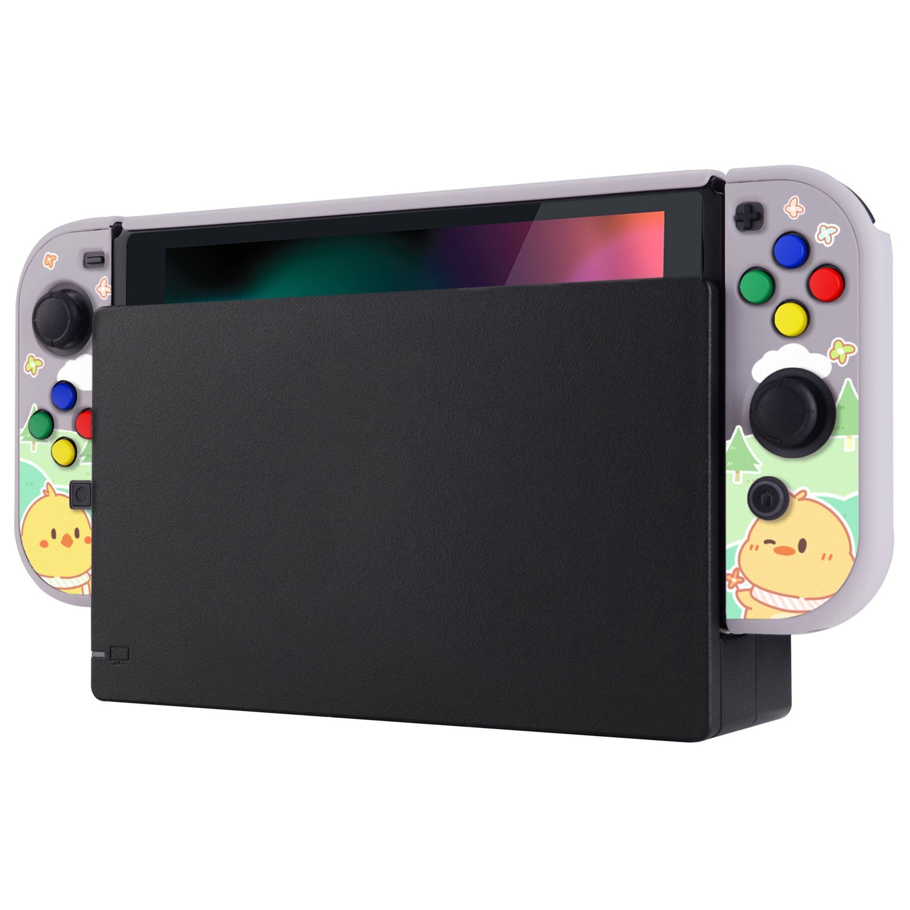 PlayVital Picnic Fair Back Cover for NS Switch Console, NS Joycon Handheld Controller Separable Protector Hard Shell, Dockable Protective Case with Colorful ABXY Direction Button Caps - NTT119 PlayVital