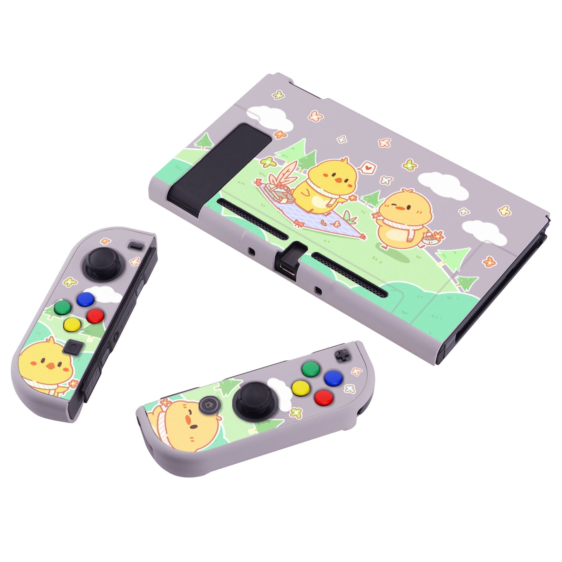 PlayVital Picnic Fair Back Cover for NS Switch Console, NS Joycon Handheld Controller Separable Protector Hard Shell, Dockable Protective Case with Colorful ABXY Direction Button Caps - NTT119 PlayVital