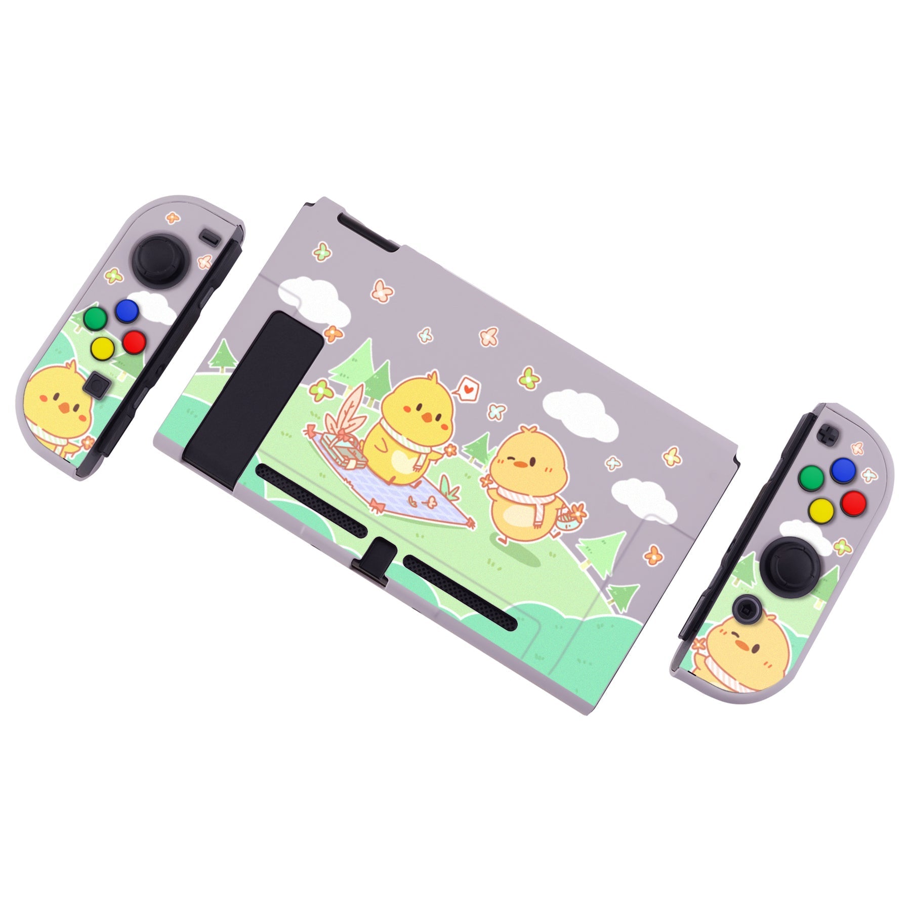 PlayVital Picnic Fair Back Cover for NS Switch Console, NS Joycon Handheld Controller Separable Protector Hard Shell, Dockable Protective Case with Colorful ABXY Direction Button Caps - NTT119 PlayVital