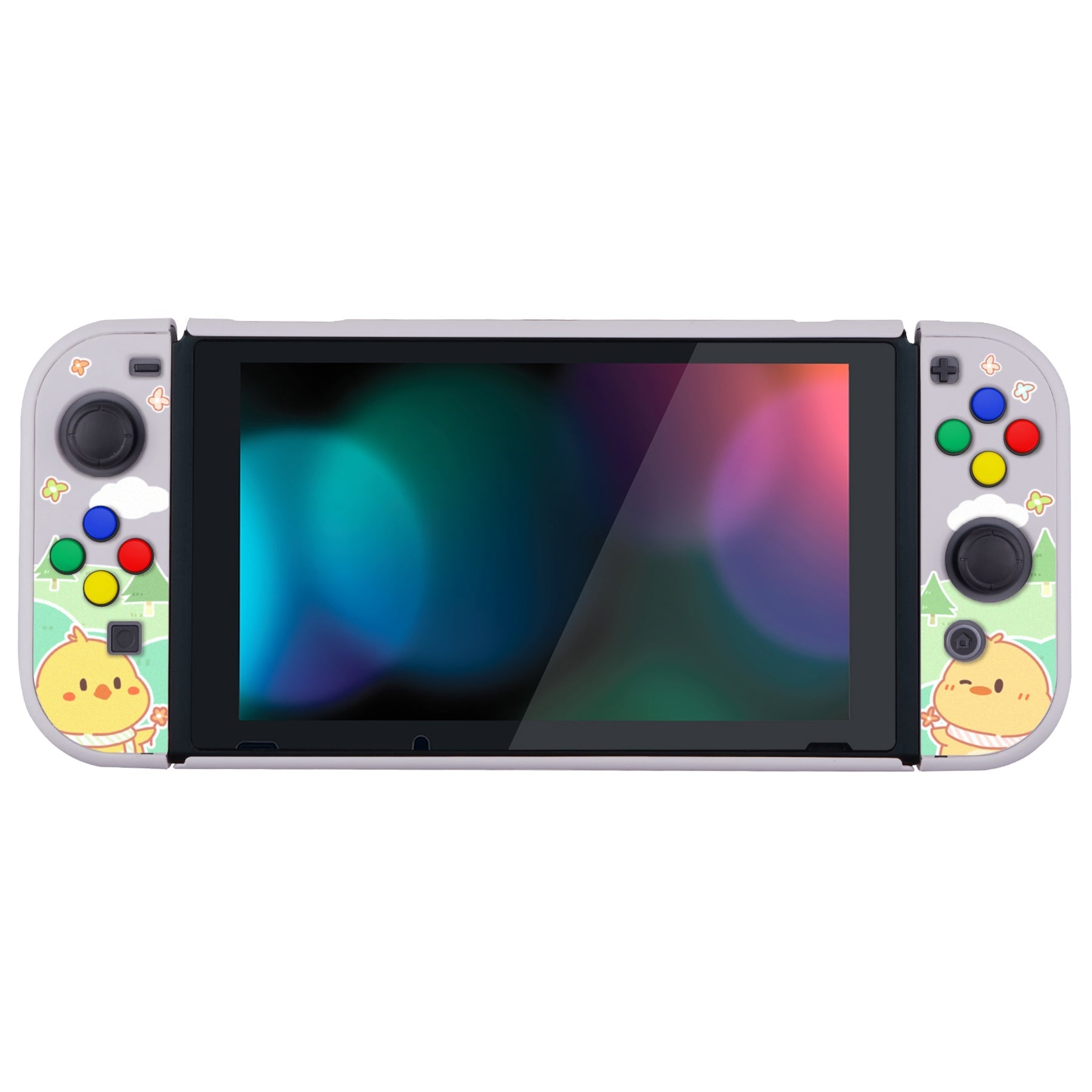 PlayVital Picnic Fair Back Cover for NS Switch Console, NS Joycon Handheld Controller Separable Protector Hard Shell, Dockable Protective Case with Colorful ABXY Direction Button Caps - NTT119 PlayVital