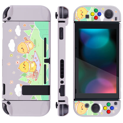 PlayVital Picnic Fair Back Cover for NS Switch Console, NS Joycon Handheld Controller Separable Protector Hard Shell, Dockable Protective Case with Colorful ABXY Direction Button Caps - NTT119 PlayVital