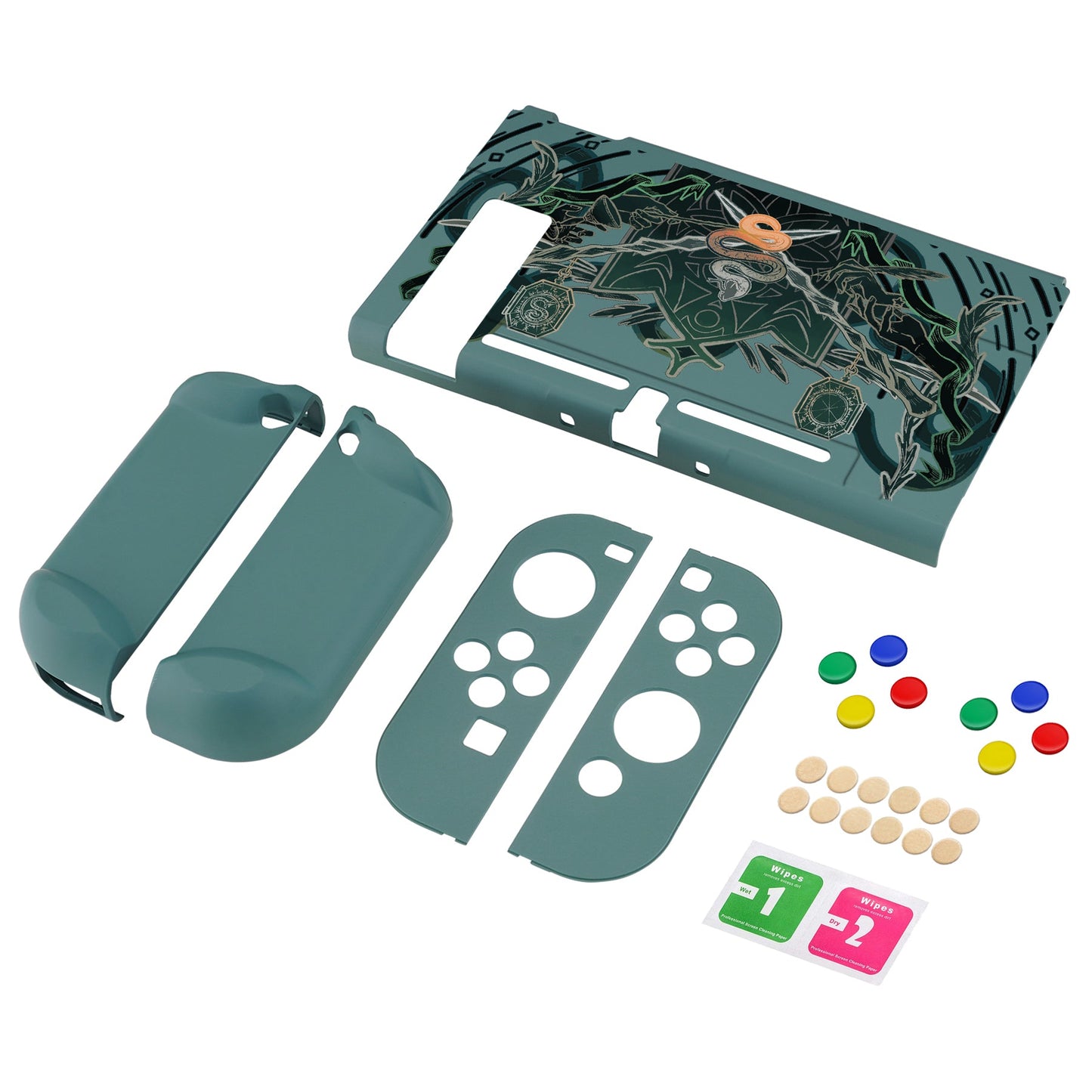 PlayVital Serpent Totem Back Cover for NS Switch Console, NS Joycon Handheld Controller Separable Protector Hard Shell, Dockable Protective Case with Red ABXY Direction Button Caps - NTT122 PlayVital