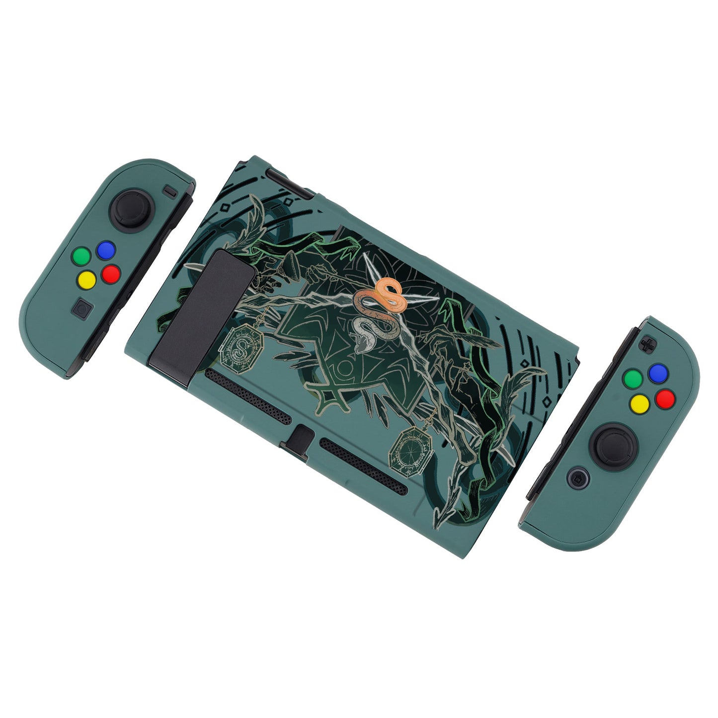 PlayVital Serpent Totem Back Cover for NS Switch Console, NS Joycon Handheld Controller Separable Protector Hard Shell, Dockable Protective Case with Red ABXY Direction Button Caps - NTT122 PlayVital