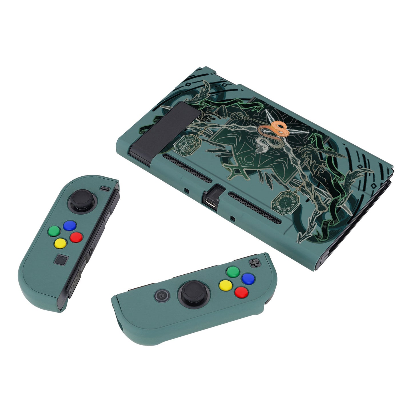 PlayVital Serpent Totem Back Cover for NS Switch Console, NS Joycon Handheld Controller Separable Protector Hard Shell, Dockable Protective Case with Red ABXY Direction Button Caps - NTT122 PlayVital