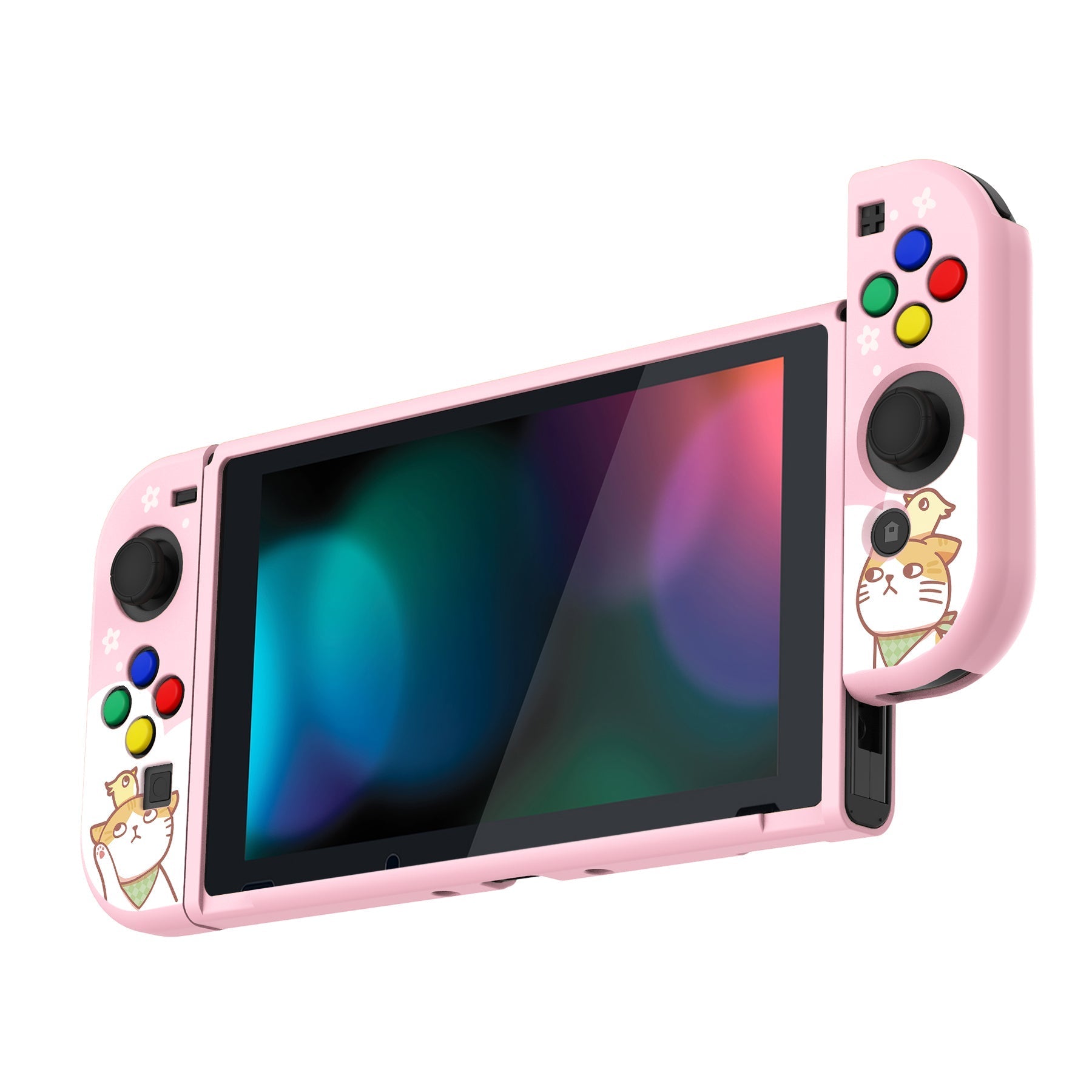 PlayVital Kitten & Chicken Protective Case for NS Switch, Soft TPU Slim Case Cover for NS Switch Joy-Con Console with Colorful ABXY Direction Button Caps - NTU6009 PlayVital