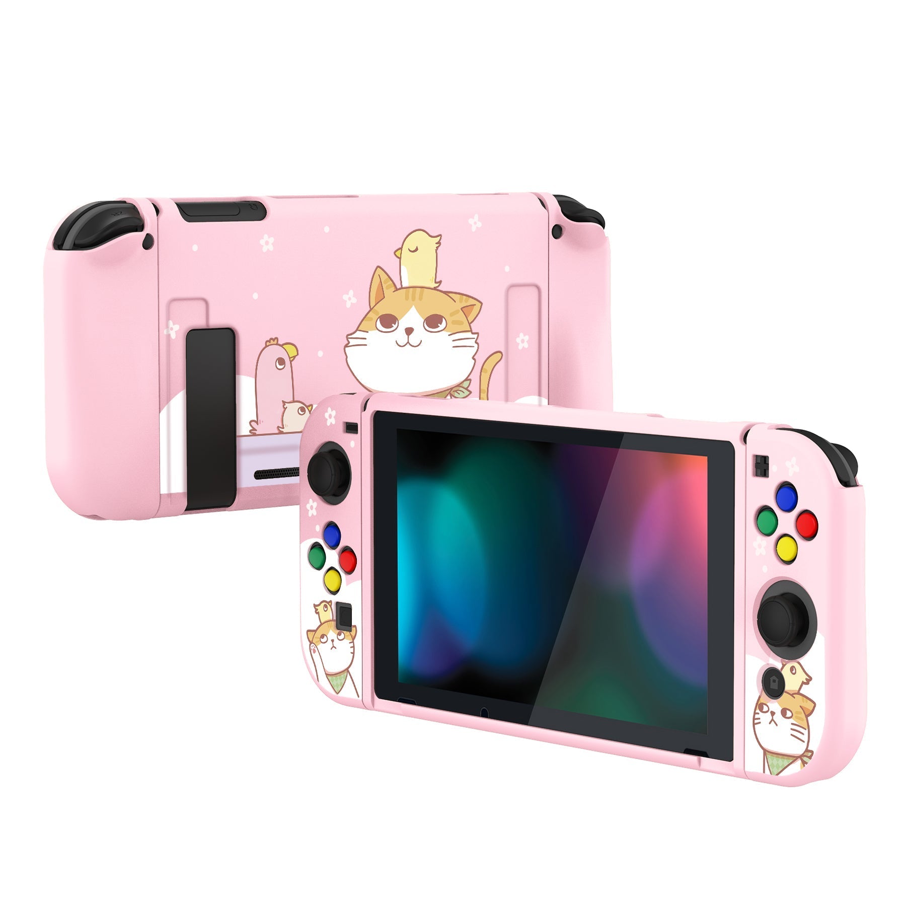 PlayVital Kitten & Chicken Protective Case for NS Switch, Soft TPU Slim Case Cover for NS Switch Joy-Con Console with Colorful ABXY Direction Button Caps - NTU6009 PlayVital