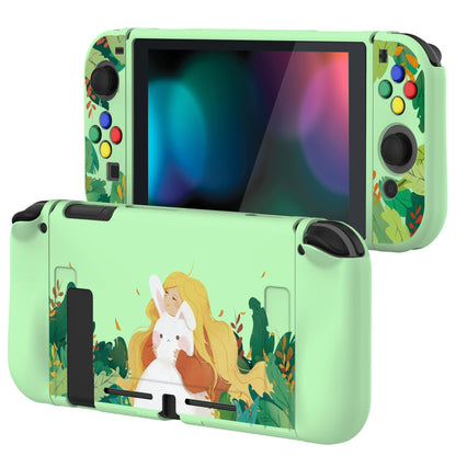 PlayVital Rabbit & Girl Protective Case for NS Switch, Soft TPU Slim Case Cover for NS Switch Joy-Con Console with Colorful ABXY Direction Button Caps - NTU6011 PlayVital