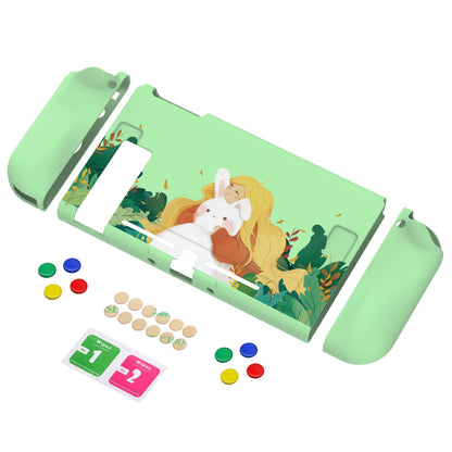 PlayVital Rabbit & Girl Protective Case for NS Switch, Soft TPU Slim Case Cover for NS Switch Joy-Con Console with Colorful ABXY Direction Button Caps - NTU6011 PlayVital