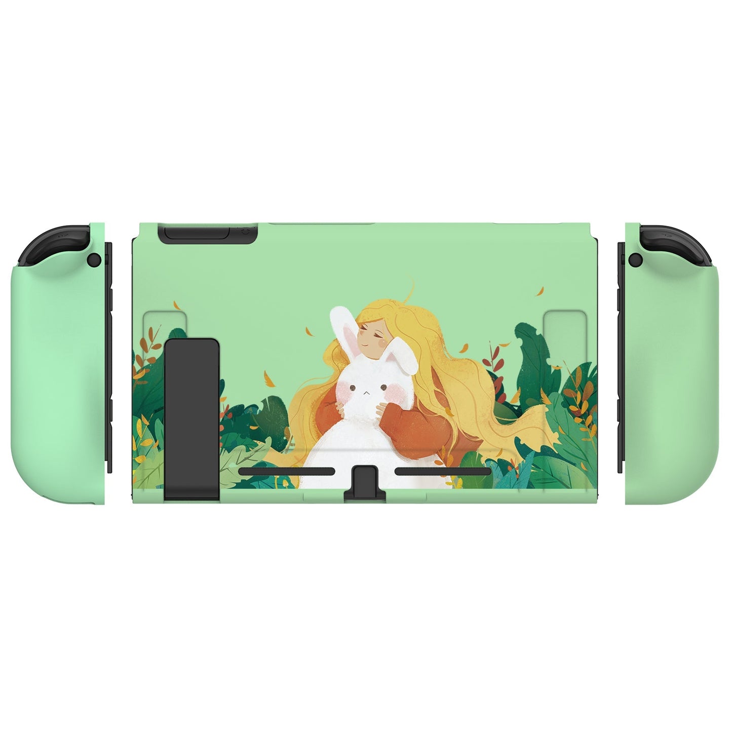 PlayVital Rabbit & Girl Protective Case for NS Switch, Soft TPU Slim Case Cover for NS Switch Joy-Con Console with Colorful ABXY Direction Button Caps - NTU6011 PlayVital