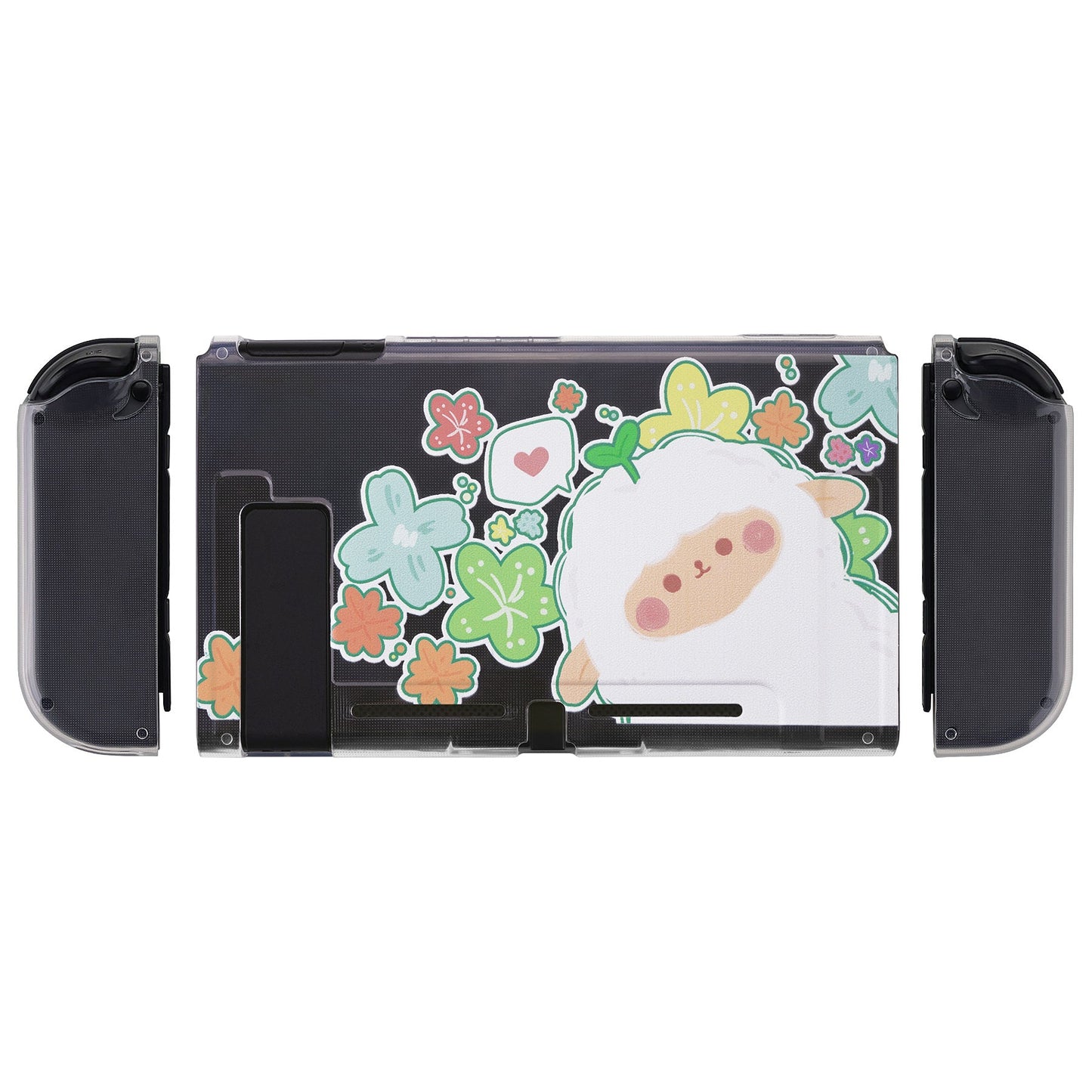 PlayVital Protective Case for Nintendo Switch, Soft TPU Slim Case Cover for Nintendo Switch Joycon Console with Colorful ABXY Direction Button Caps - Flowery Sheep - NTU6028 PlayVital