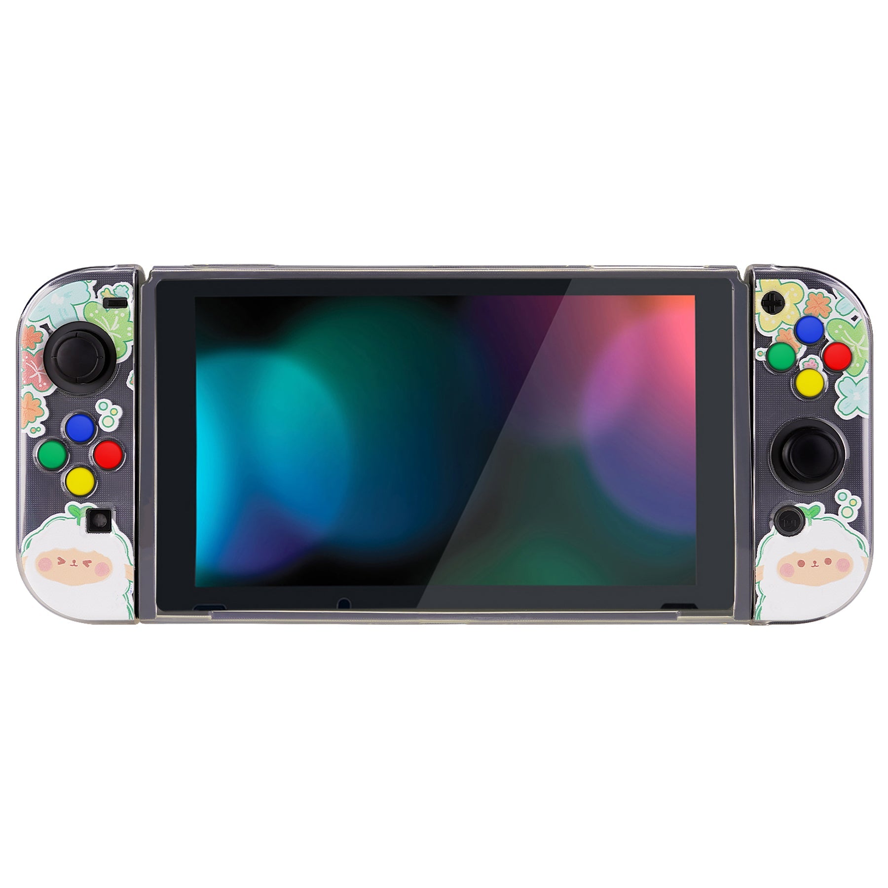 PlayVital Protective Case for Nintendo Switch, Soft TPU Slim Case Cover for Nintendo Switch Joycon Console with Colorful ABXY Direction Button Caps - Flowery Sheep - NTU6028 PlayVital