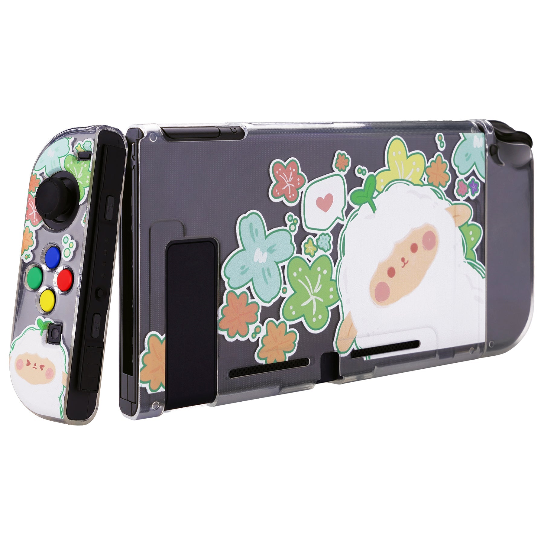 PlayVital Protective Case for Nintendo Switch, Soft TPU Slim Case Cover for Nintendo Switch Joycon Console with Colorful ABXY Direction Button Caps - Flowery Sheep - NTU6028 PlayVital