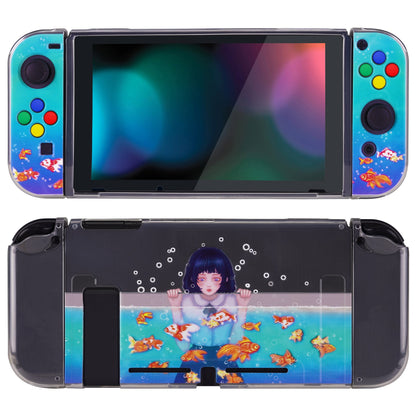 PlayVital Transparent Protective Case for NS Switch, Soft TPU Slim Case Cover for NS Switch Joycon Console with ColorfulABXY Direction Button Caps - Aquarium Girl - NTU6029 PlayVital