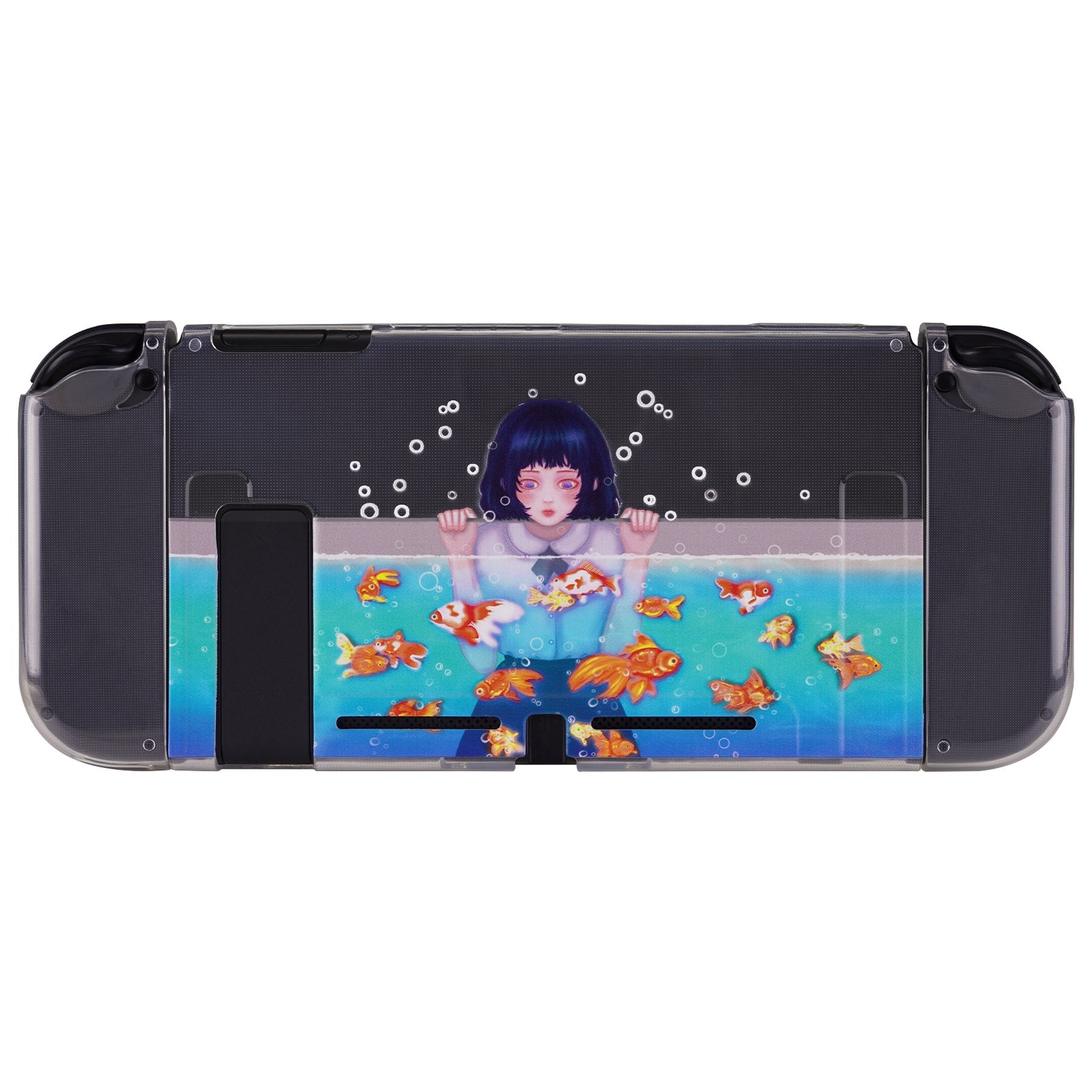 PlayVital Transparent Protective Case for NS Switch, Soft TPU Slim Case Cover for NS Switch Joycon Console with ColorfulABXY Direction Button Caps - Aquarium Girl - NTU6029 PlayVital