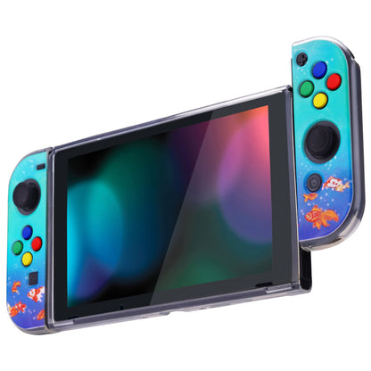 PlayVital Transparent Protective Case for NS Switch, Soft TPU Slim Case Cover for NS Switch Joycon Console with ColorfulABXY Direction Button Caps - Aquarium Girl - NTU6029 PlayVital