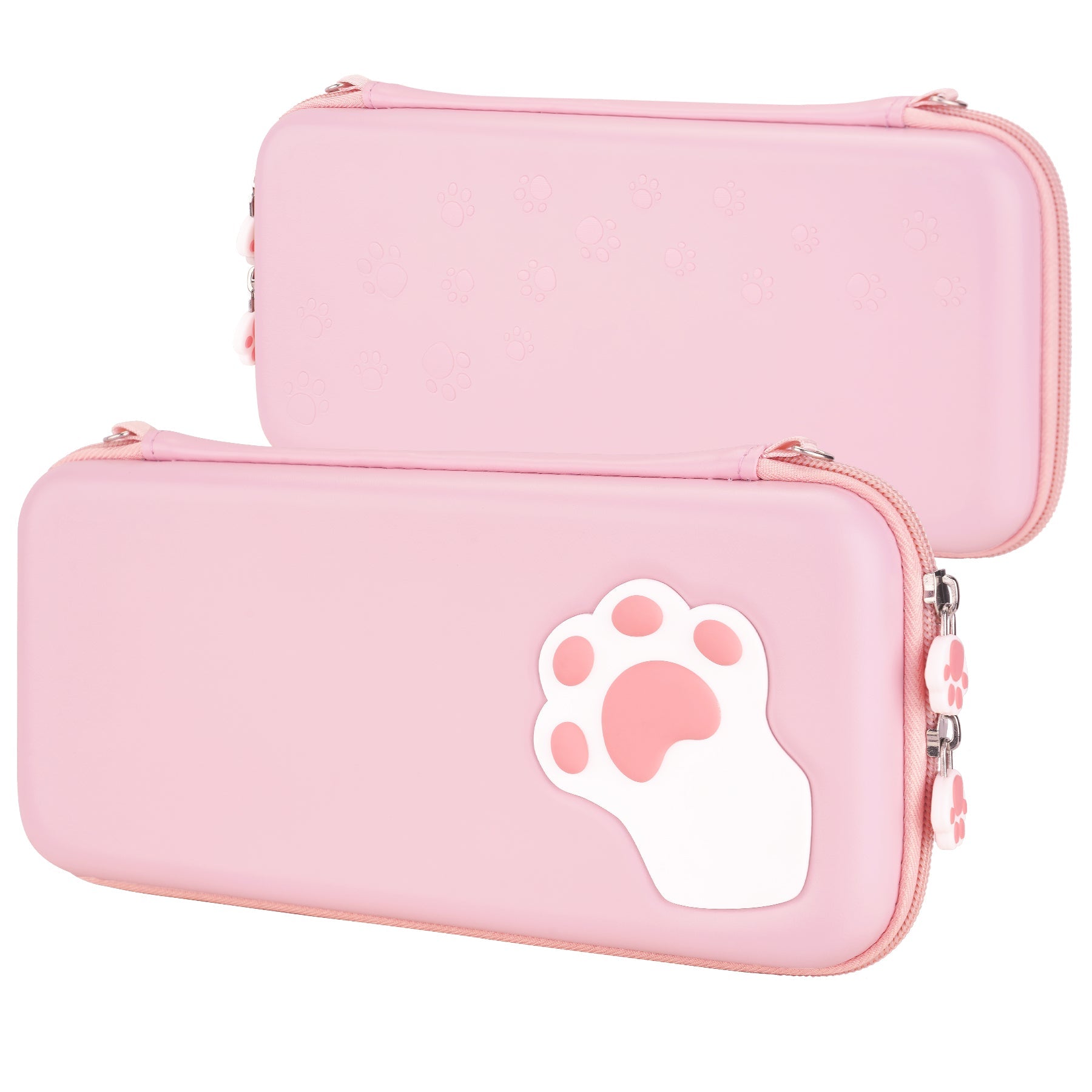 PlayVital Pink Cute Switch Carrying Case, Cat Paw Switch Hard Portable Pouch, Soft Velvet Lining Switch Storage Bag, Travel Case for Nintendo Switch OLED w/Thumb Grips Game Cards Slots & Inner Pocket - NTW001 PlayVital