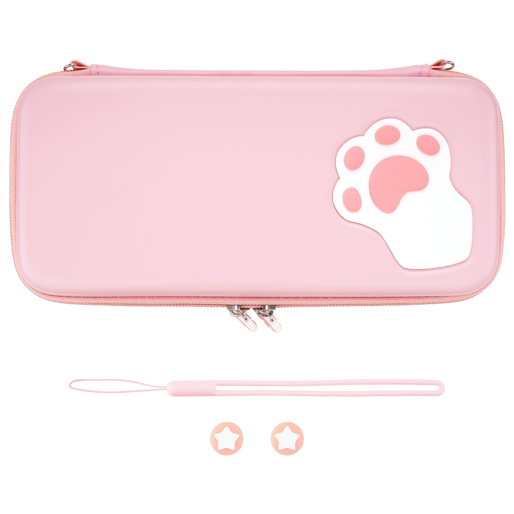 PlayVital Pink Cute Switch Carrying Case, Cat Paw Switch Hard Portable Pouch, Soft Velvet Lining Switch Storage Bag, Travel Case for Nintendo Switch OLED w/Thumb Grips Game Cards Slots & Inner Pocket - NTW001 PlayVital