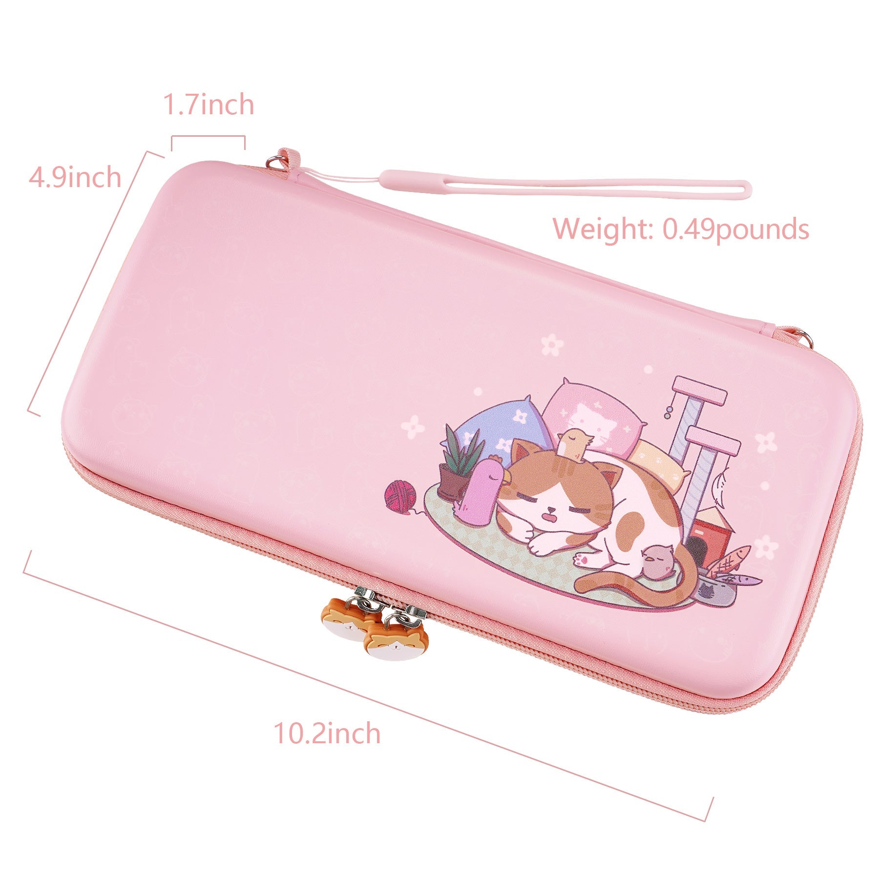 PlayVital Pink Cute Switch Carrying Case, Switch Portable Pouch, Soft Velvet Lining Switch Storage Bag, Travel Case for NS Switch OLED with Thumb Grips Game Cards Slots & Inner Pocket - Kitten & Chicken - NTW002 PlayVital