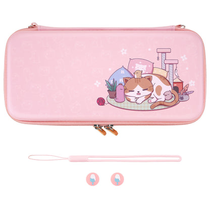 PlayVital Pink Cute Switch Carrying Case, Switch Portable Pouch, Soft Velvet Lining Switch Storage Bag, Travel Case for NS Switch OLED with Thumb Grips Game Cards Slots & Inner Pocket - Kitten & Chicken - NTW002 PlayVital