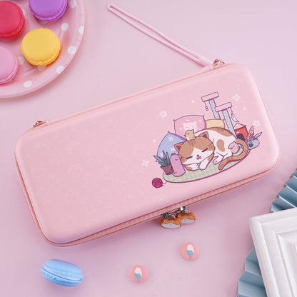 PlayVital Pink Cute Switch Carrying Case, Switch Portable Pouch, Soft Velvet Lining Switch Storage Bag, Travel Case for NS Switch OLED with Thumb Grips Game Cards Slots & Inner Pocket - Candy Rainbow Unicorn - NTW003 PlayVital