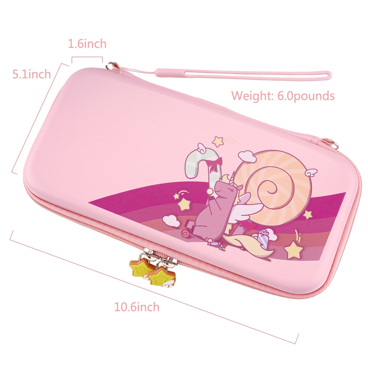 PlayVital Pink Cute Switch Carrying Case, Switch Portable Pouch, Soft Velvet Lining Switch Storage Bag, Travel Case for NS Switch OLED with Thumb Grips Game Cards Slots & Inner Pocket - Candy Rainbow Unicorn - NTW003 PlayVital