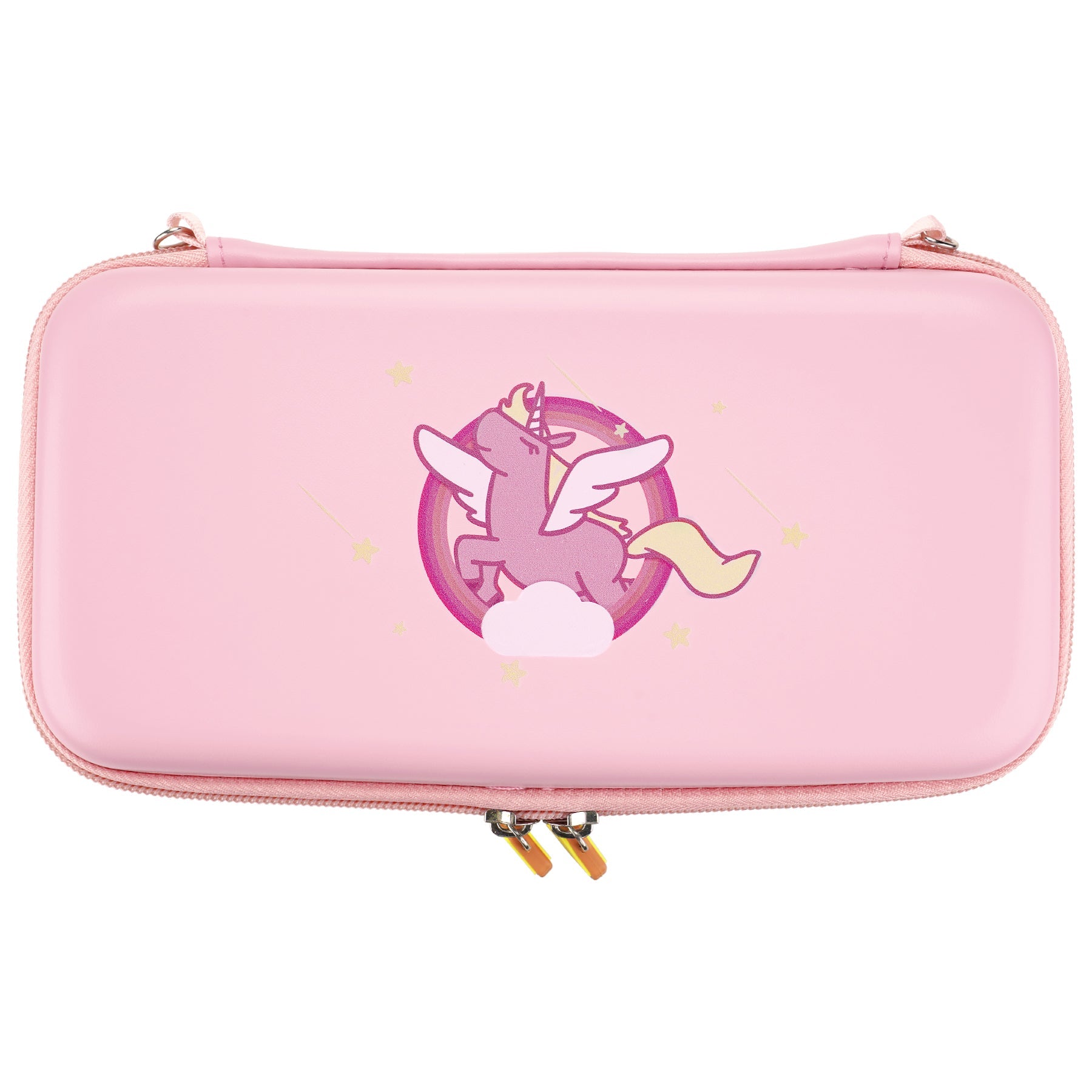 PlayVital Pink Cute Switch Carrying Case, Switch Portable Pouch, Soft Velvet Lining Switch Storage Bag, Travel Case for NS Switch OLED with Thumb Grips Game Cards Slots & Inner Pocket - Candy Rainbow Unicorn - NTW003 PlayVital