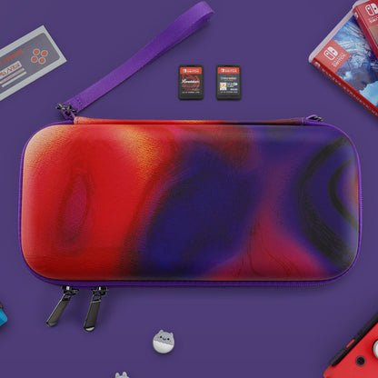 PlayVital Pink Switch Carrying Case, Switch Portable Pouch, Soft Velvet Lining Switch Storage Bag, Travel Case for NS Switch OLED with Thumb Grips Game Cards Slots & Inner Pocket - Purple Red Swirl - NTW004 PlayVital