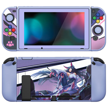 PlayVital ZealProtect Soft Protective Case for Nintendo Switch, Flexible Cover for Switch with Tempered Glass Screen Protector & Thumb Grips & ABXY Direction Button Caps - Neko Mecha - RNSYV6036 playvital