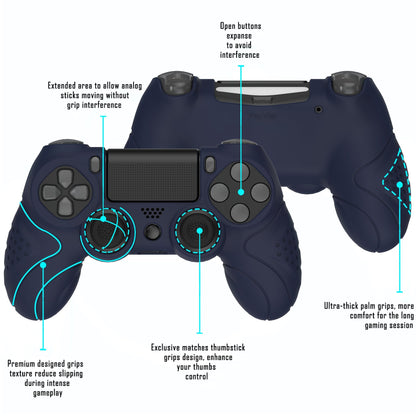 PlayVital Guardian Edition Midnight Blue Ergonomic Soft Anti-Slip Controller Silicone Case Cover for PS4, Rubber Protector Skins with Black Joystick Caps for PS4 Slim PS4 Pro Controller - P4CC0061 playvital