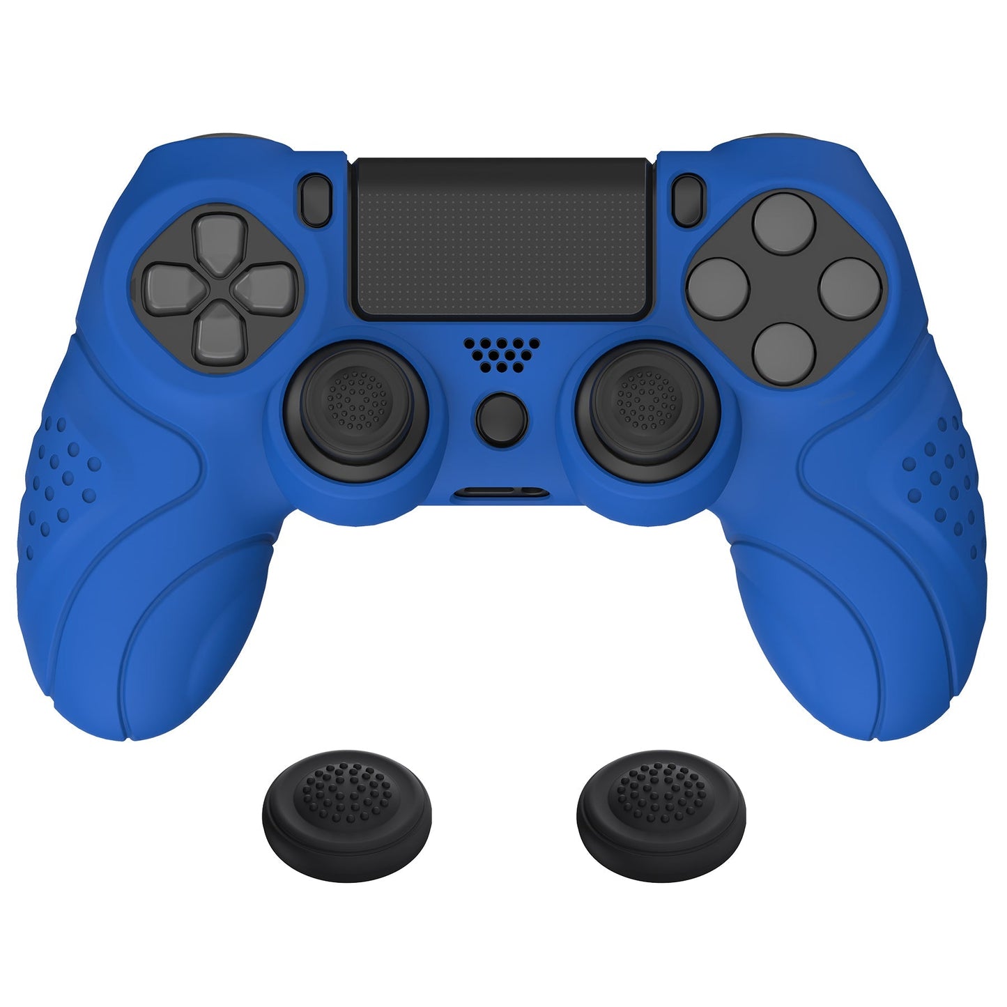 PlayVital Guardian Edition Blue Ergonomic Soft Anti-Slip Controller Silicone Case Cover for PS4, Rubber Protector Skins with black Joystick Caps for PS4 Slim PS4 Pro Controller - P4CC0064 playvital