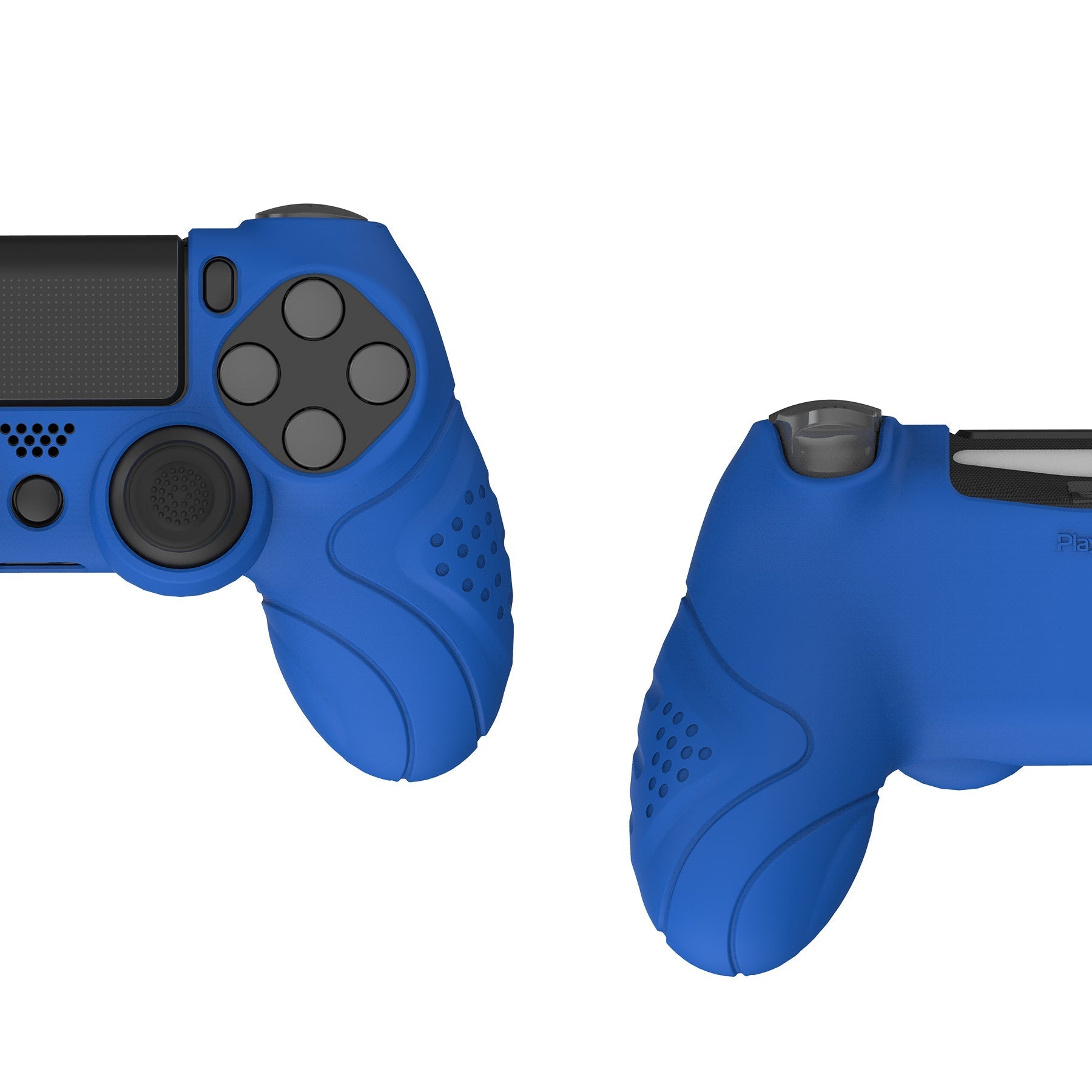 PlayVital Guardian Edition Blue Ergonomic Soft Anti-Slip Controller Silicone Case Cover for PS4, Rubber Protector Skins with black Joystick Caps for PS4 Slim PS4 Pro Controller - P4CC0064 playvital