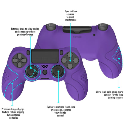 PlayVital Guardian Edition Purple Ergonomic Soft Anti-Slip Controller Silicone Case Cover for PS4, Rubber Protector Skins with black Joystick Caps for PS4 Slim PS4 Pro Controller - P4CC0065 playvital