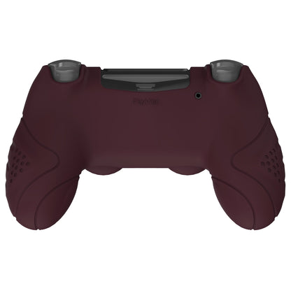 PlayVital Guardian Edition Wine Red Ergonomic Soft Anti-Slip Controller Silicone Case Cover for PS4, Rubber Protector Skins with black Joystick Caps for PS4 Slim PS4 Pro Controller - P4CC0066 playvital