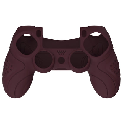 PlayVital Guardian Edition Wine Red Ergonomic Soft Anti-Slip Controller Silicone Case Cover for PS4, Rubber Protector Skins with black Joystick Caps for PS4 Slim PS4 Pro Controller - P4CC0066 playvital