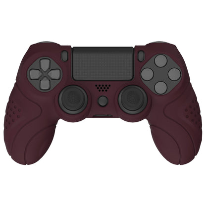 PlayVital Guardian Edition Wine Red Ergonomic Soft Anti-Slip Controller Silicone Case Cover for PS4, Rubber Protector Skins with black Joystick Caps for PS4 Slim PS4 Pro Controller - P4CC0066 playvital