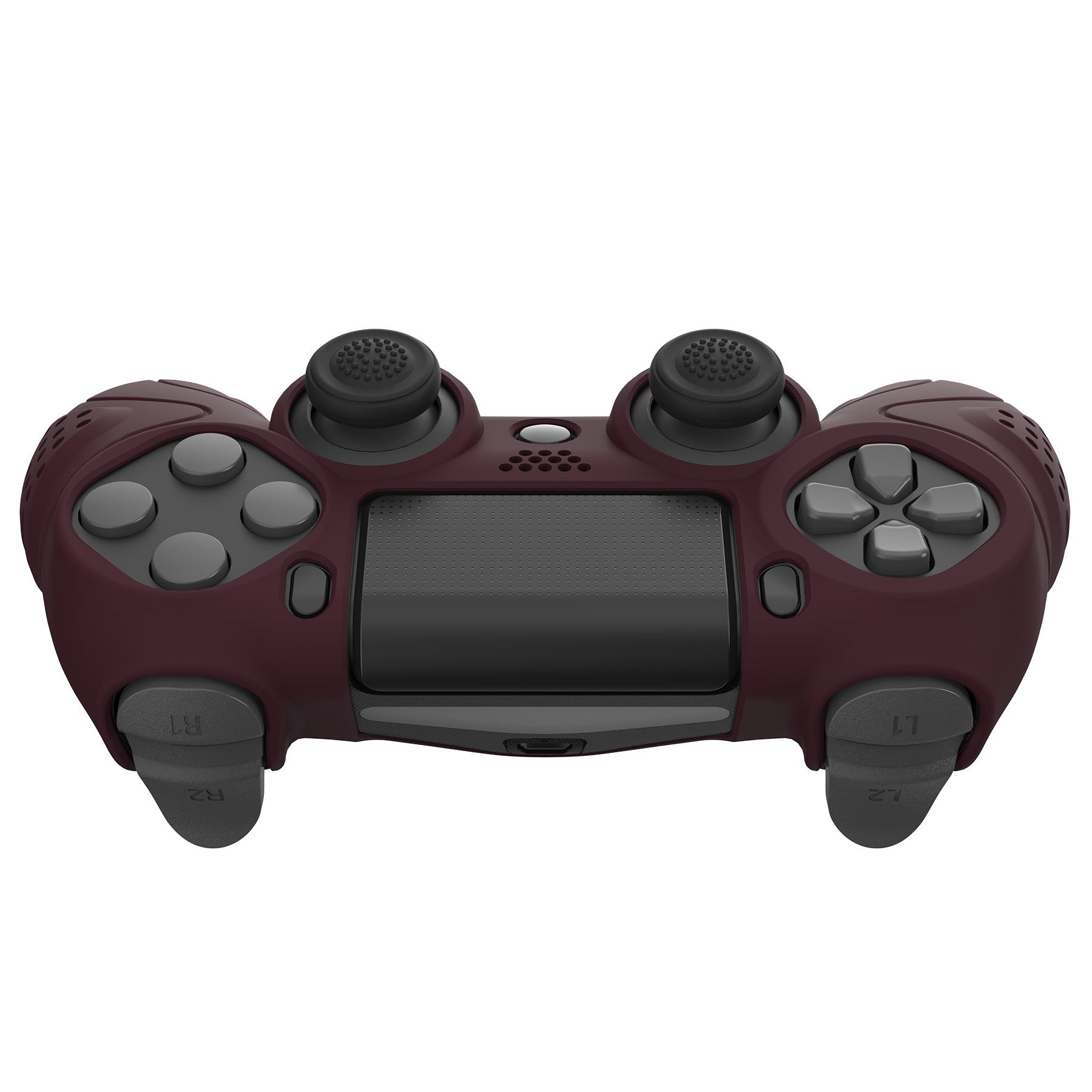 PlayVital Guardian Edition Wine Red Ergonomic Soft Anti-Slip Controller Silicone Case Cover for PS4, Rubber Protector Skins with black Joystick Caps for PS4 Slim PS4 Pro Controller - P4CC0066 playvital